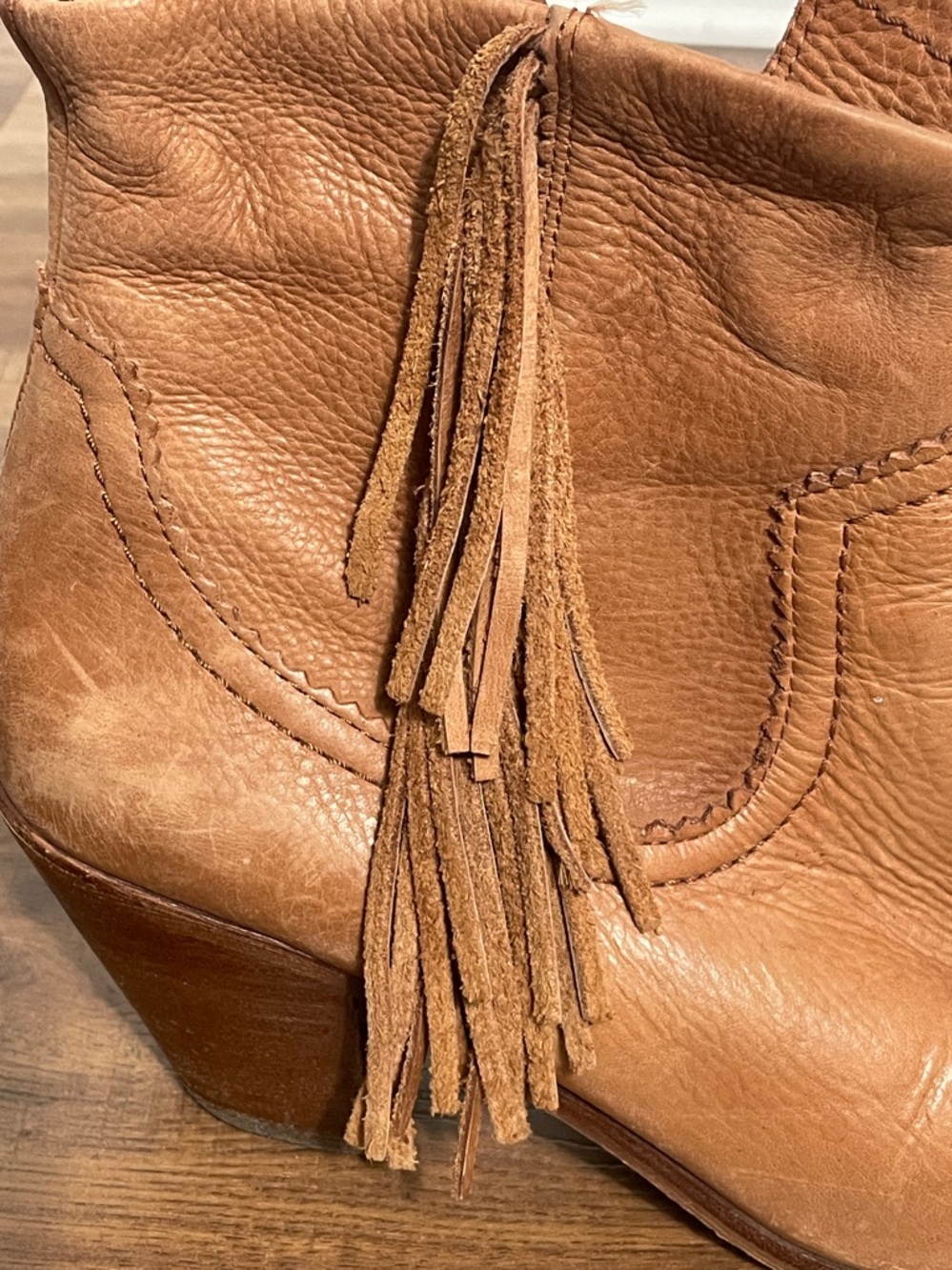 Sam Edelman Louie Tan Leather Fringe Ankle Boots Size 11 M - Picture 11 of 13
